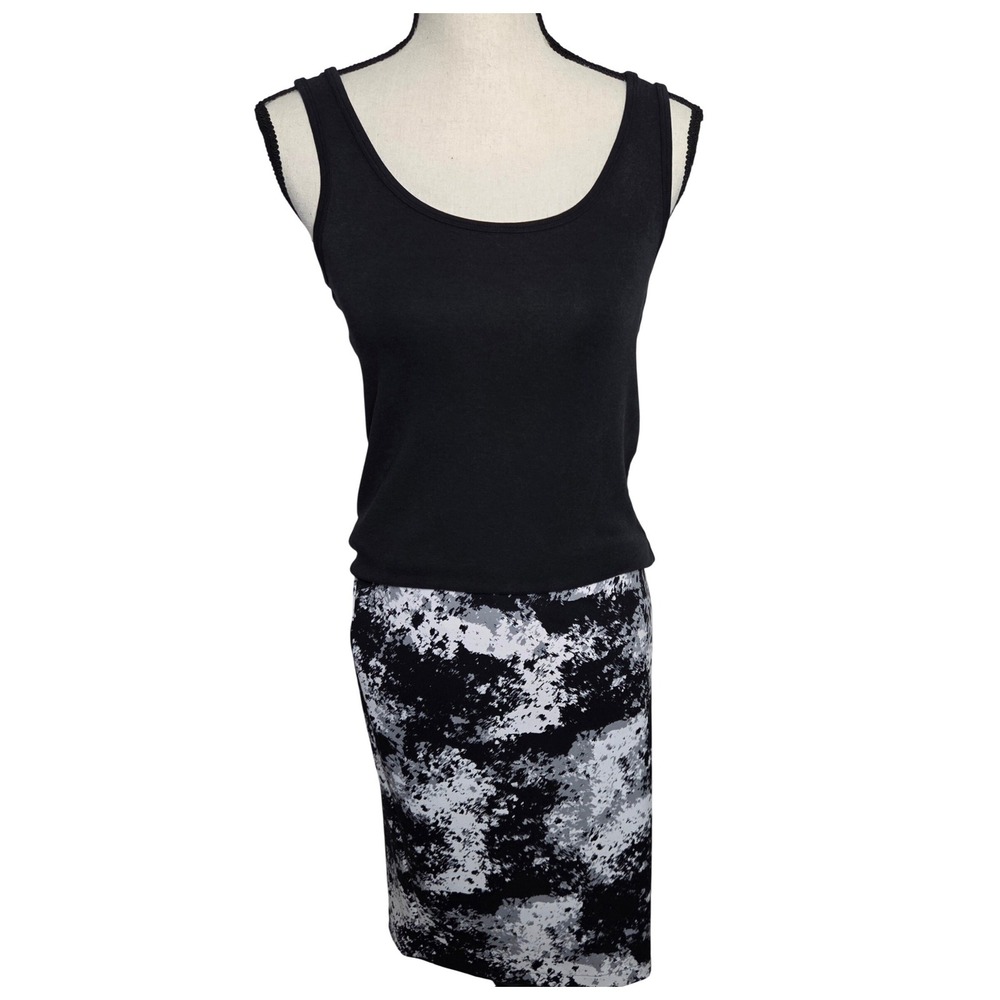 Vince‎ Camuto Womens Abstract Print Pencil Skirt Black White Grey Size M Stretch